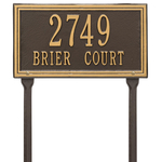 Rectangle Shape Double Line Address Plaque with a Bronze & Gold Finish, Standard Lawn with Two Lines of Text