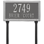 Rectangle Shape Double Line Address Plaque with a Pewter & Silver Finish, Standard Lawn with Two Lines of Text