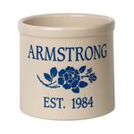 Personalized Rose Stem 2 Gallon Crock with Dark Blue Etching