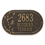 Personalized Woodridge Bird Oval Black & Gold Finish, Standard Wall with Three Lines of Text