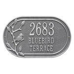 Personalized Woodridge Bird Oval Pewter & Silver Finish, Standard Wall with Three Lines of Text