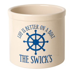Personalized Life Is Better On A Boat 2 Gallon Crock with Dark Blue Etching