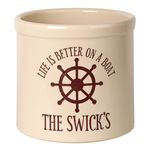Personalized Life Is Better On A Boat 2 Gallon Crock with Red Etching