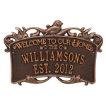 Songbird Welcome Anniversary Personalized Plaque Antique Copper
