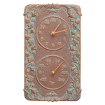 Acanthus Indoor Outdoor Wall Clock & Thermometer Copper Verdigris