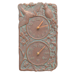 Cardinal Indoor Outdoor Wall Clock & Thermometer Copper Verdigris