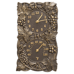 Grapevine Indoor Outdoor Wall Clock & Thermometer French Bronze