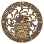 Silhouette Monogram 12 in. Personalized Indoor Outdoor Wall Clock French Bronze