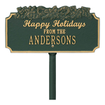 Happy Holidays Yard Sign with Candy Canes on Top with One Line of Text, Finished Green & Gold