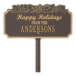 Happy Holidays Yard Sign with Candy Canes on Top with One Line of Text, Finished Bronze & Gold