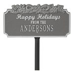 Happy Holidays Yard Sign with Candy Canes on Top with One Line of Text, Finished Pewter & Silver