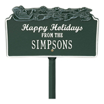 Happy Holidays Yard Sign with Santa's Sleigh on Top with One Line of Text, Finished Green & White