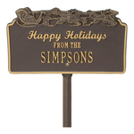 Happy Holidays Yard Sign with Santa's Sleigh on Top with One Line of Text, Finished Bronze & Gold
