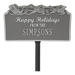 Happy Holidays Yard Sign with Santa's Sleigh on Top with One Line of Text, Finished Pewter & Silver
