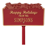 Happy Holidays Yard Sign with Santa's Sleigh on Top with One Line of Text, Finished Red & Gold