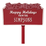 Happy Holidays Yard Sign with Santa's Sleigh on Top with One Line of Text, Finished Red & White