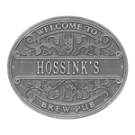Brew Pub Welcome Plaque, Finish, Standard Wall 1-line Pewter & Silver