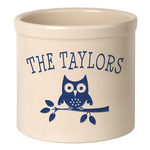 Personalized Owl 2 Gallon Crock with Dark Blue Etching