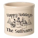 Personalized Snowman Family 2 Gallon Crock with Black Etching