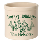 Personalized Snowman Family Three Child 2 Gallon Crock with Green Etching