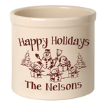 Personalized Snowman Family Three Child 2 Gallon Crock with Red Etching
