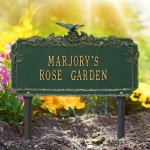 Butterfly Rose Garden Address Plaque Green & Gold in a Newly Planted Garden