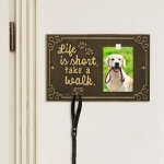 Life is Short Take a Walk Leash Hook with Photo in Antique Brass
