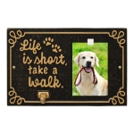 Life is Short Take a Walk Leash Hook with Photo of a golden Reteiever in Black & Gold