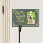 Life is Short Take a Walk Leash Hook with Photo of a golden Reteiever in Bronze Verdigris Mounted on Wall