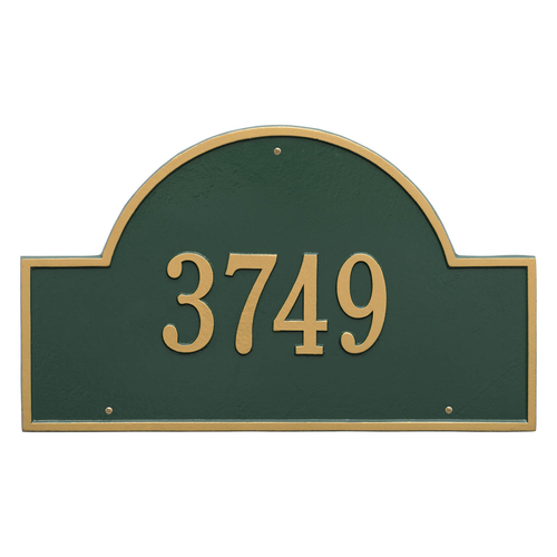 Arch Marker Address Plaque with a Green & Gold Finish, Estate Wall Mount with One Line of Text
