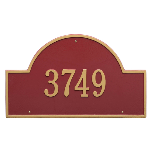 Arch Marker Address Plaque with a Red & Gold Finish, Estate Wall Mount with One Line of Text
