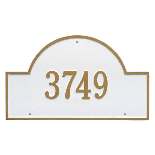 Arch Marker Address Plaque with a White & Gold Finish, Estate Wall Mount with One Line of Text