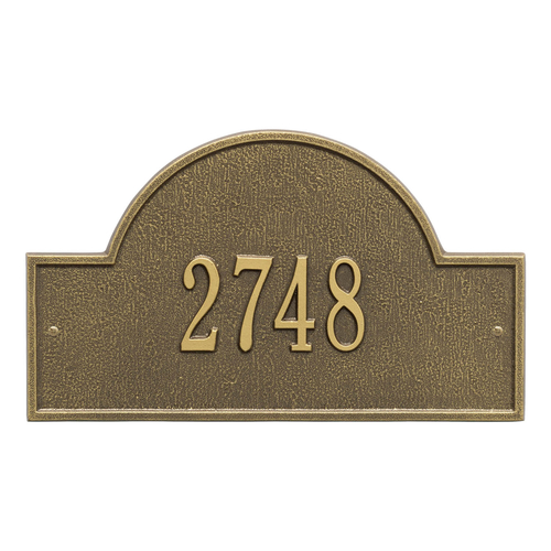 Arch Marker Address Plaque with a Antique Brass Finish, Standard Wall Mount with One Line of Text
