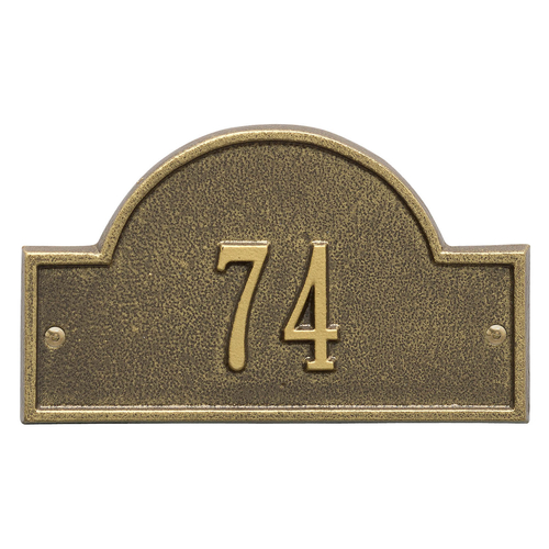 Arch Marker Address Plaque with a Antique Brass Petite Wall Mount with One Line of Text