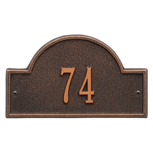 Arch Marker Address Plaque with a Oil Rubbed Bronze Petite Wall Mount with One Line of Text