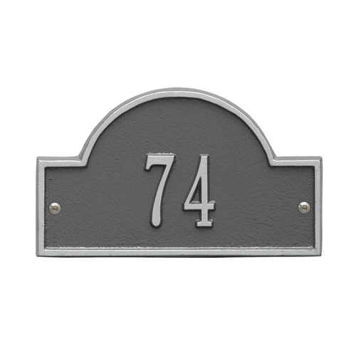 Arch Marker Address Plaque with a Pewter & Silver Petite Wall Mount with One Line of Text