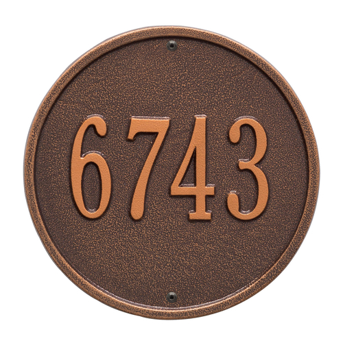 9 in. Round Antique Copper Wall Number Plaque with One Line of Text