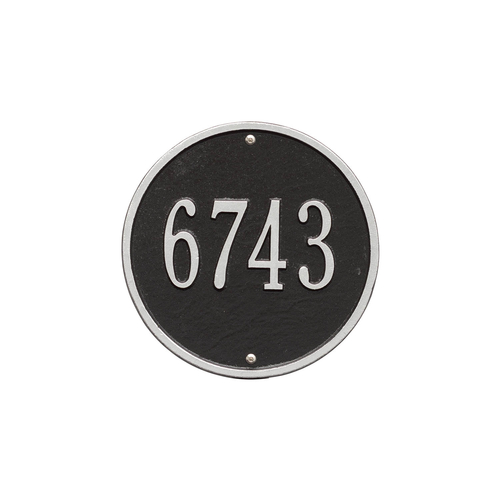 9 in. Round Black & Silver Wall Number Plaque with One Line of Text