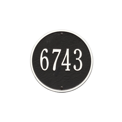9 in. Round Black & White Wall Number Plaque with One Line of Text