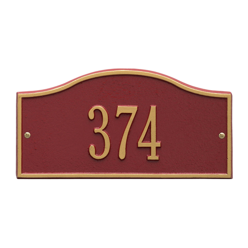 Rolling Hills Address Plaque with a Red & Gold Mini Wall Mount with One Line of Text