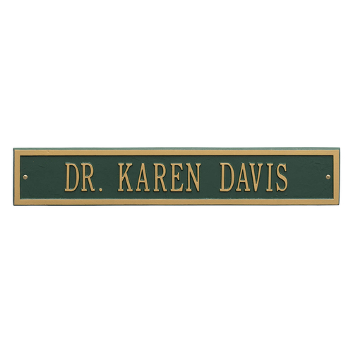 Arch Extension Name Plaque with a Green & Gold Finish, Estate Wall Mount with One Line of Text