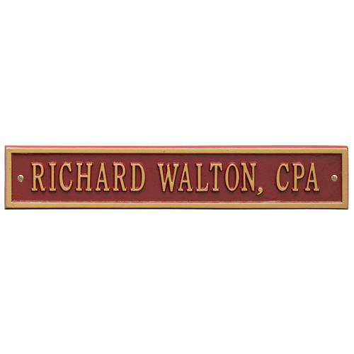 Arch Extension Name Plaque with a Red & Gold Finish, Standard Wall Mount with One Line of Text