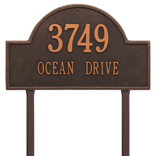 Arch Marker Address Plaque with a Oil Rubbed Bronze Finish, Estate Lawn with Two Lines of Text