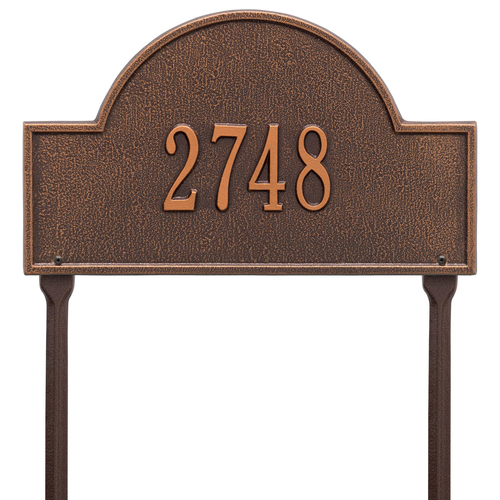 Arch Marker Address Plaque with a Antique Copper Finish, Standard Lawn Size with One Line of Text