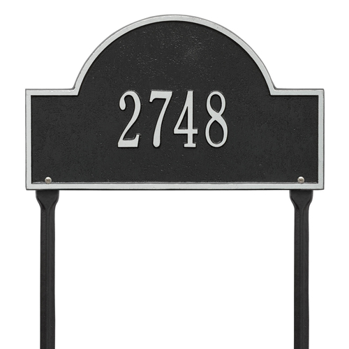 Arch Marker Address Plaque with a Black & Silver Finish, Standard Lawn Size with One Line of Text