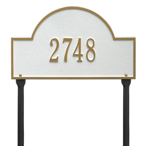 Arch Marker Address Plaque with a White & Gold Finish, Standard Lawn Size with One Line of Text