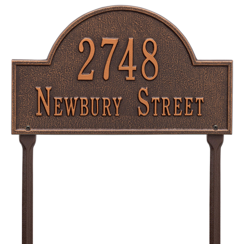 Arch Marker Address Plaque with a Antique Copper Finish, Standard Lawn with Two Lines of Text
