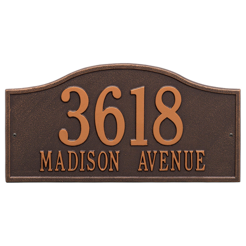 Rolling Hills Address Plaque with a Antique Copper Grand Wall Mount with Two Lines of Text