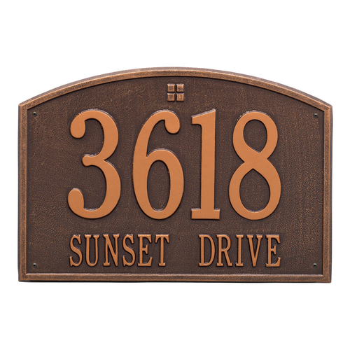 Cape Charles Address Plaque with a Antique Copper Finish, Estate Wall Mount with Two Lines of Text