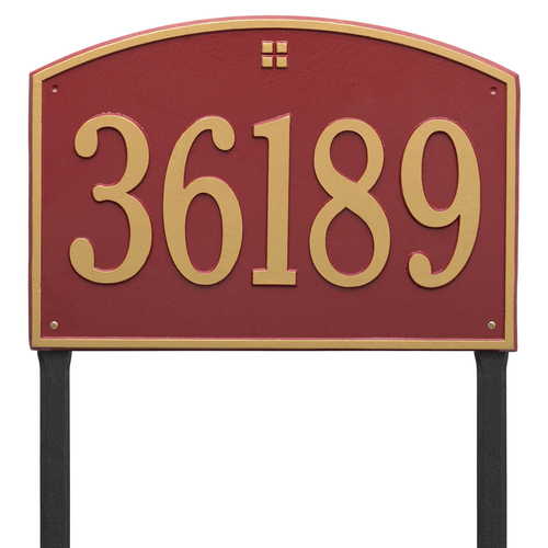 Cape Charles Address Plaque with a Red & Gold Finish, Estate Lawn Size with One Line of Text